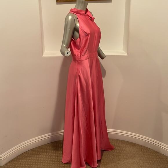 Tahari Arthur S. Levine Mock Neck Side Bow Tie Maxi Pink Dress Size 10 NWT - Picture 3 of 15